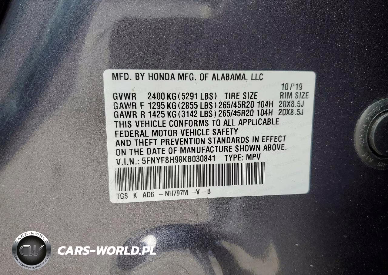 2019 Honda Passport Touring VIN:5FNYF8H98KB030841 - 13