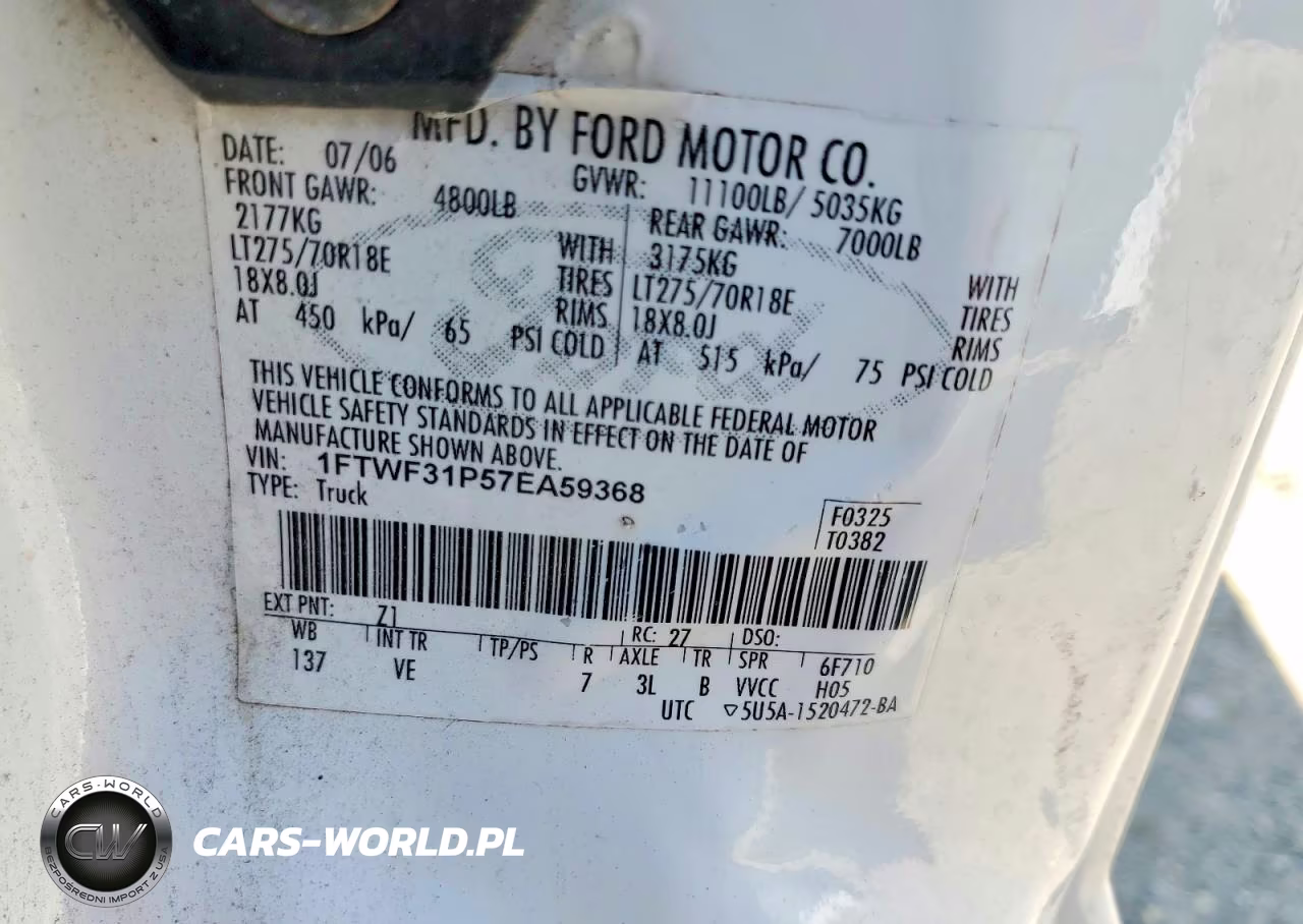 2007 Ford F- 350 VIN:1FTWF31P57EA59368 - 10