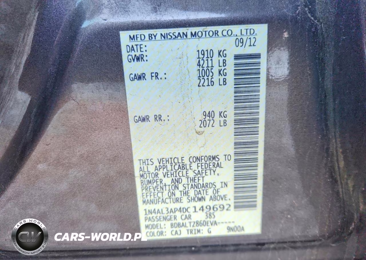 2013 Nissan Altima 2.5 VIN:1N4AL3AP4DC149692 - 12