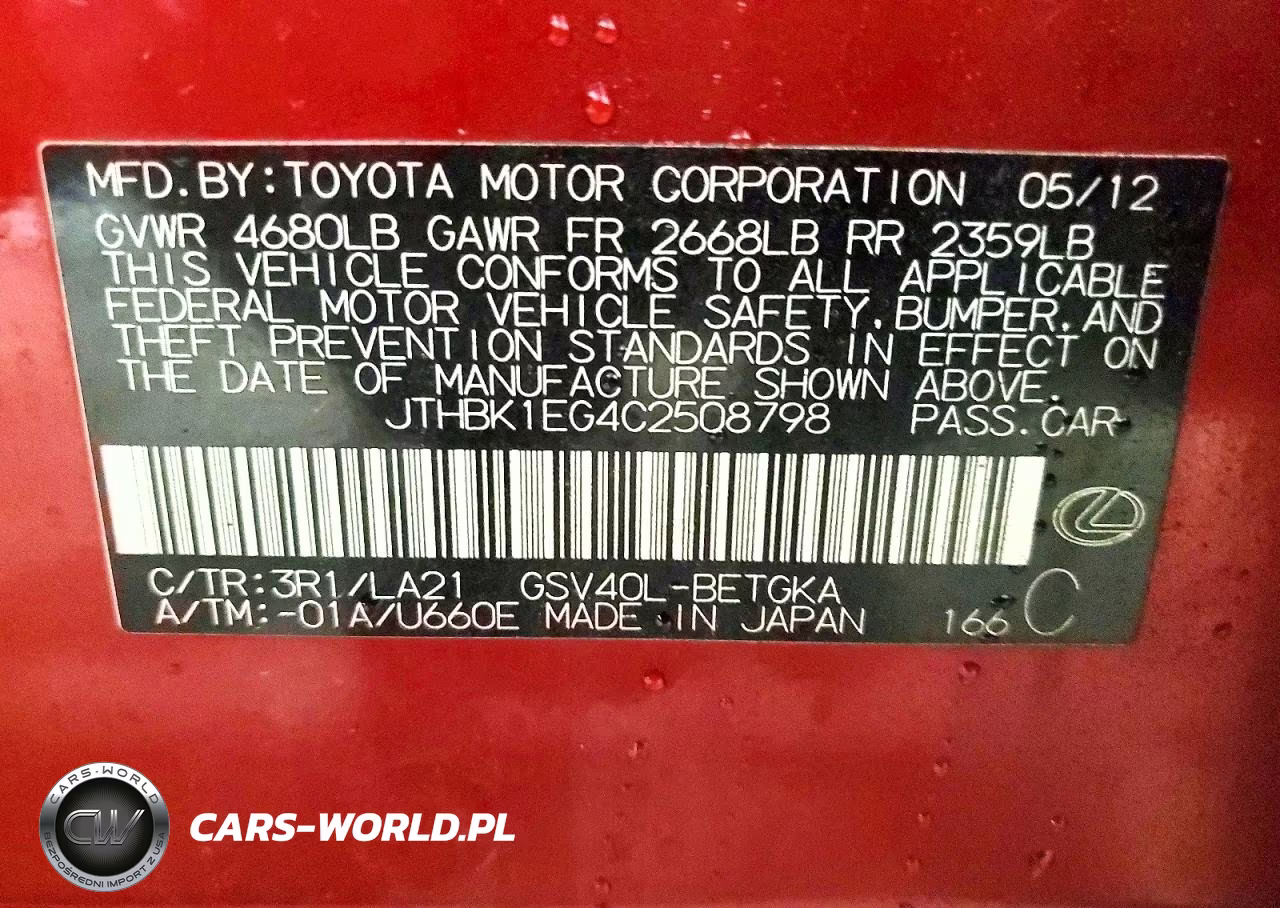 2012 Lexus Es 350 VIN:JTHBK1EG4C2508798 - 12