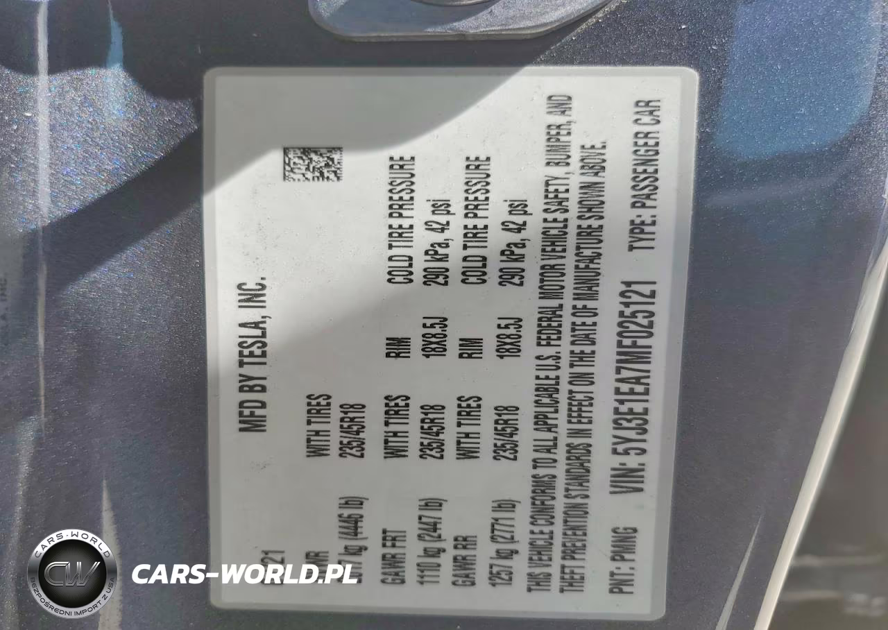 2021 Tesla Model 3 VIN:5YJ3E1EA7MF025121 - 12