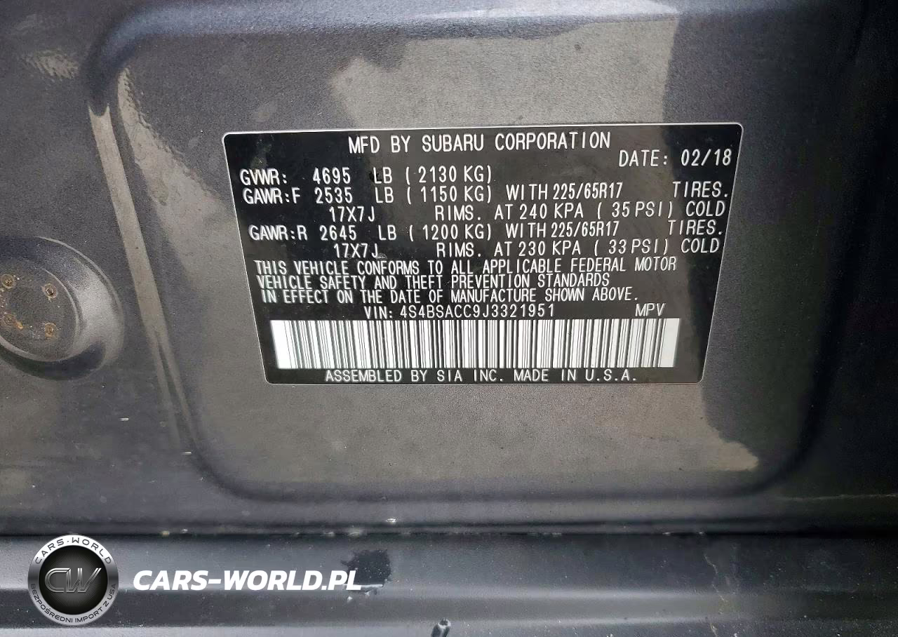 2018 Subaru Outback 2.5I Premium VIN:4S4BSACC9J3321951 - 13