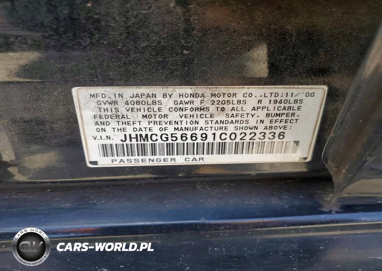 2001 Honda Accord Ex VIN:JHMCG56691C022336 - 12