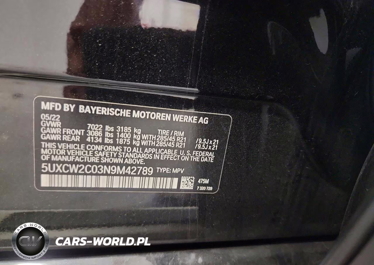 2022 BMW X7 xDrive40I VIN:5UXCW2C03N9M42789 - 14