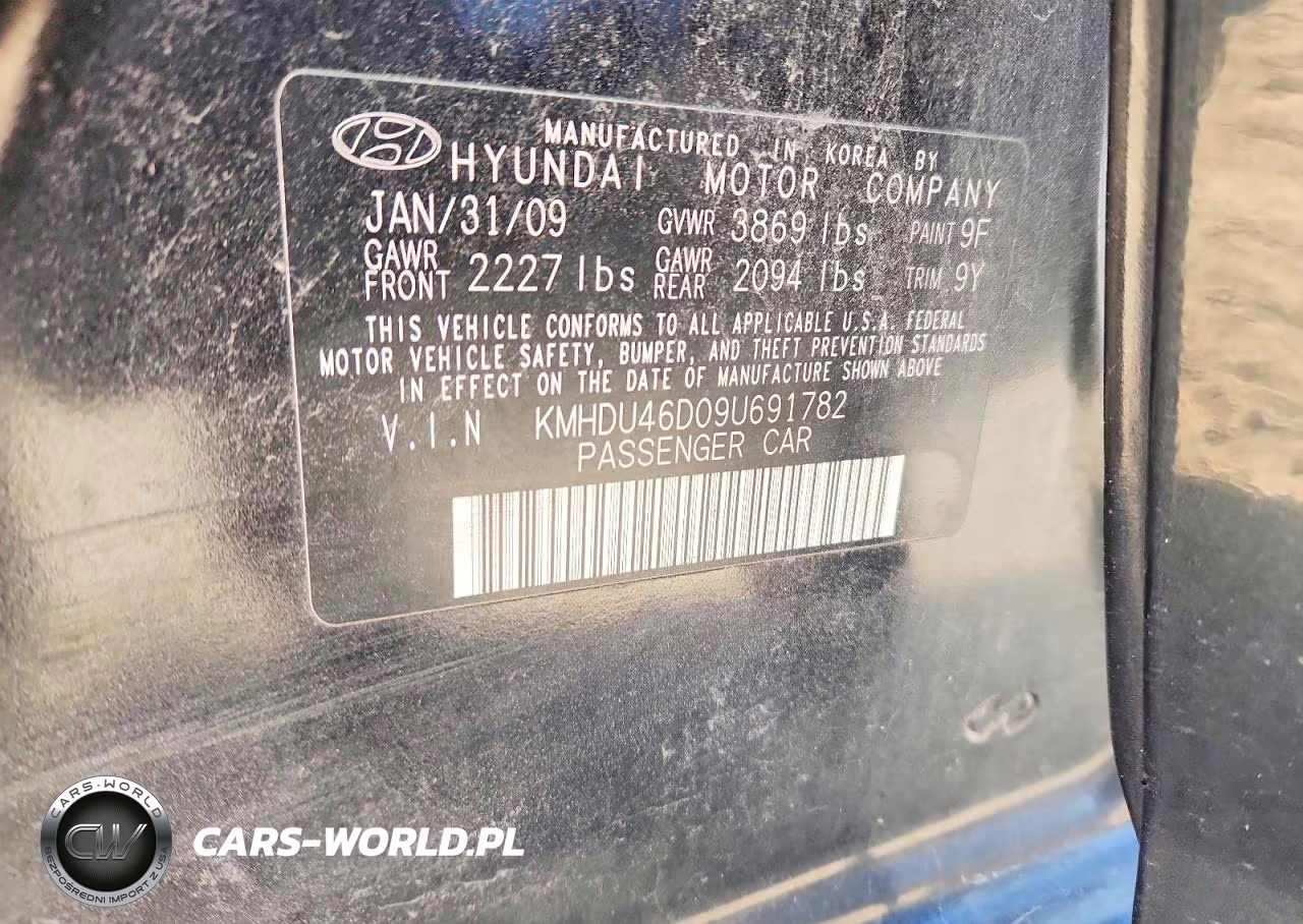 2009 Hyundai Elantra Gls VIN:KMHDU46D09U691782 - 12