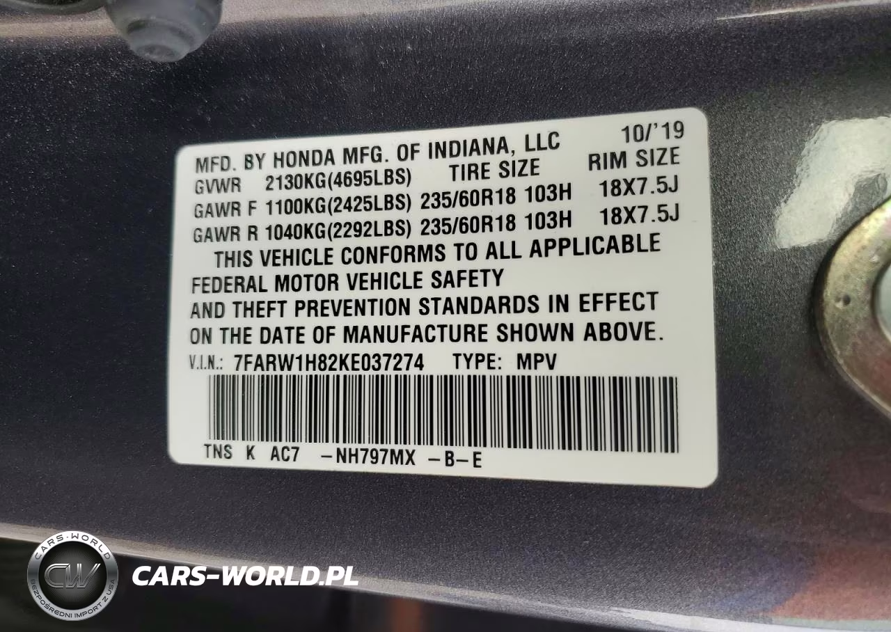 2019 Honda Cr-V Exl VIN:7FARW1H82KE037274 - 13