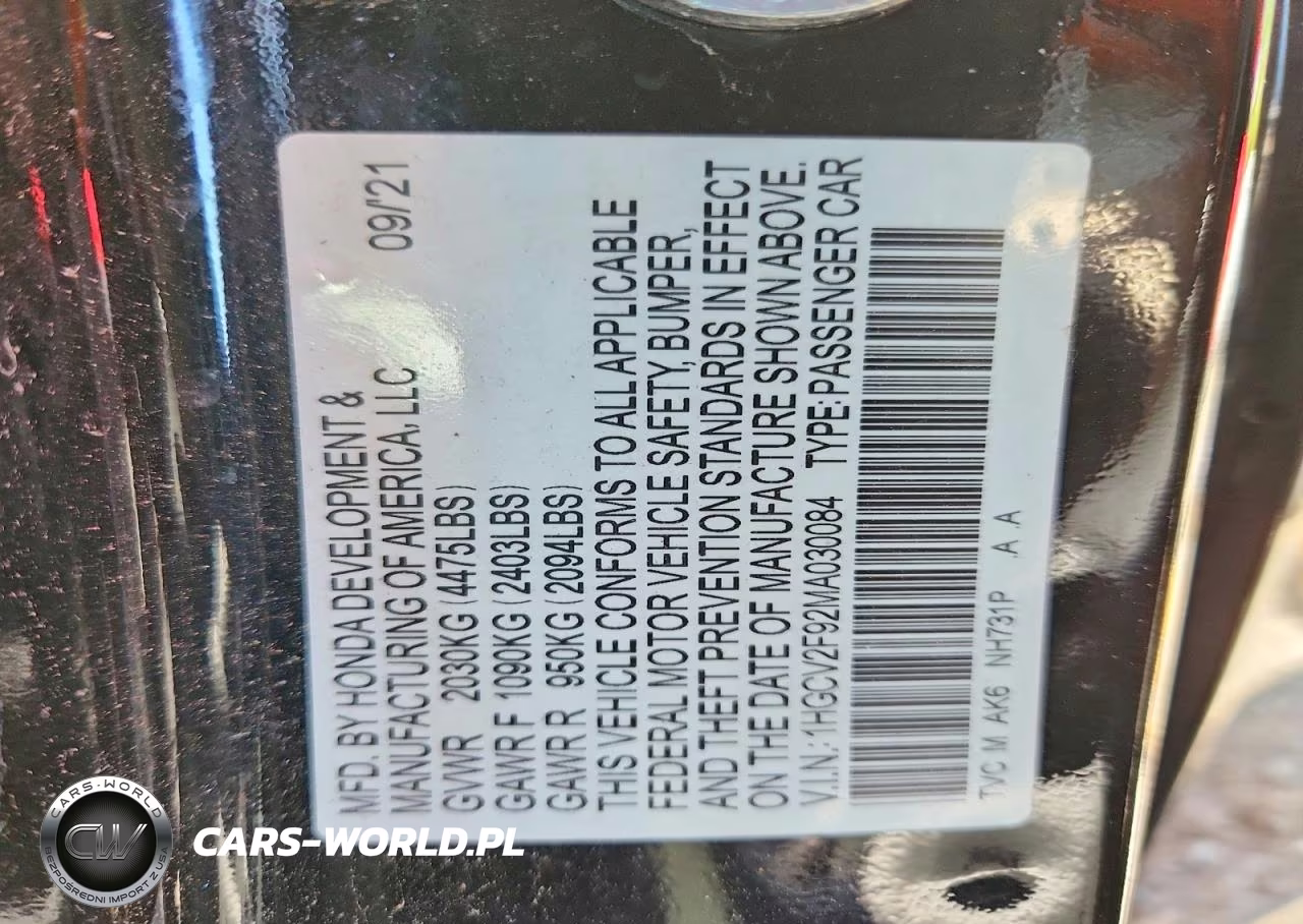 2021 Honda Accord Touring VIN:1HGCV2F92MA030084 - 12