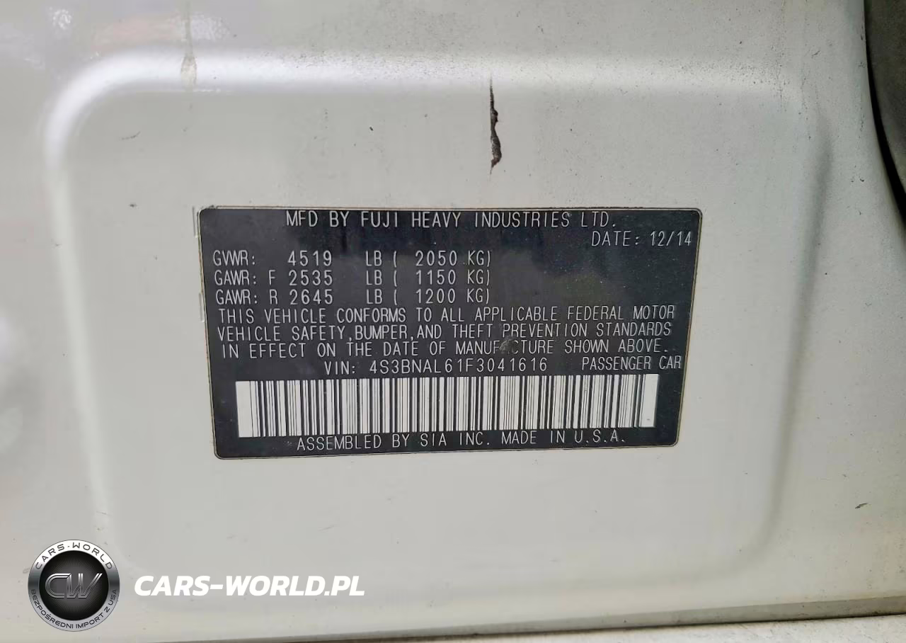 2015 Subaru Legacy 2.5I Limited VIN:4S3BNAL61F3041616 - 12