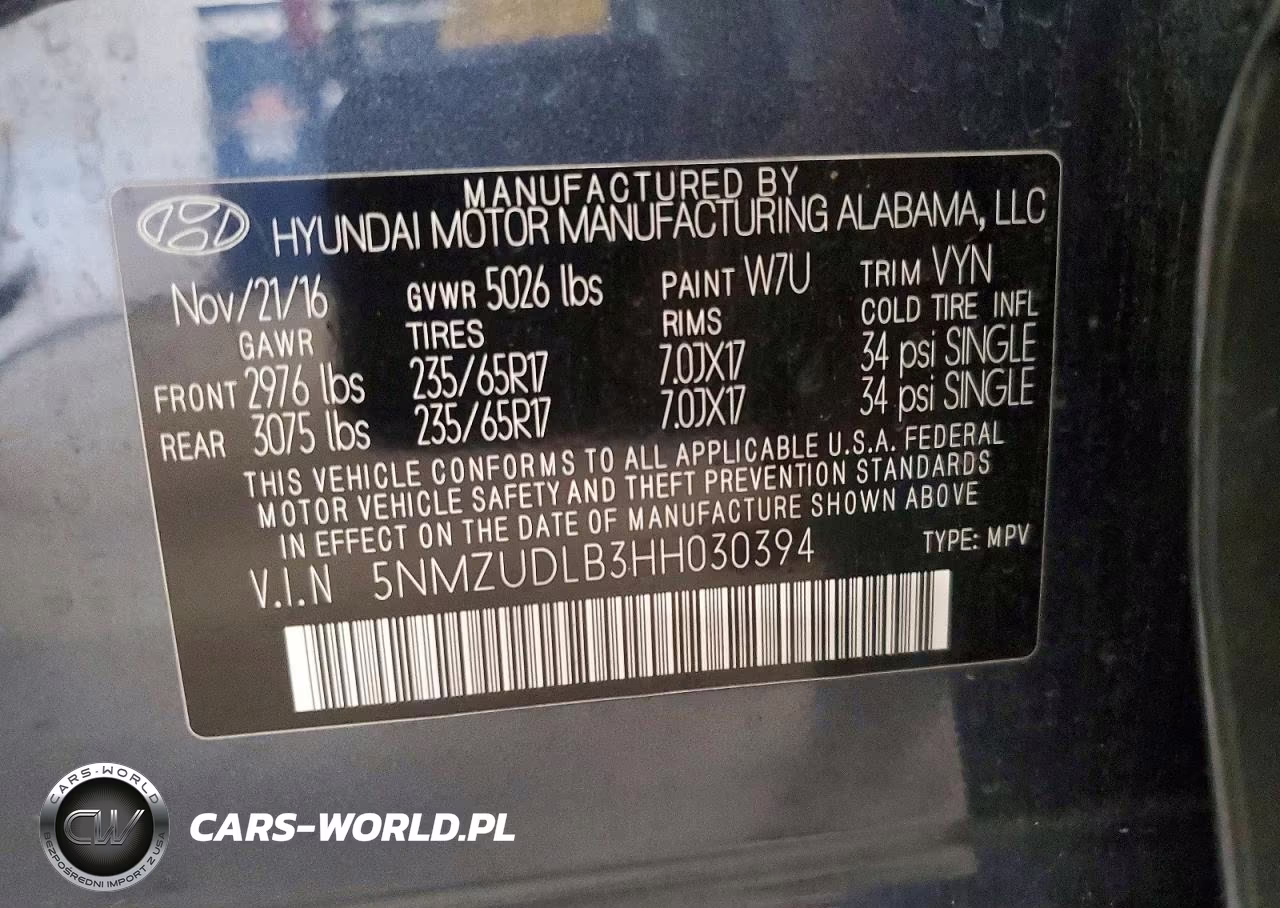 2017 Hyundai Santa Fe Sport 2.4L VIN:5NMZUDLB3HH030394 - 14
