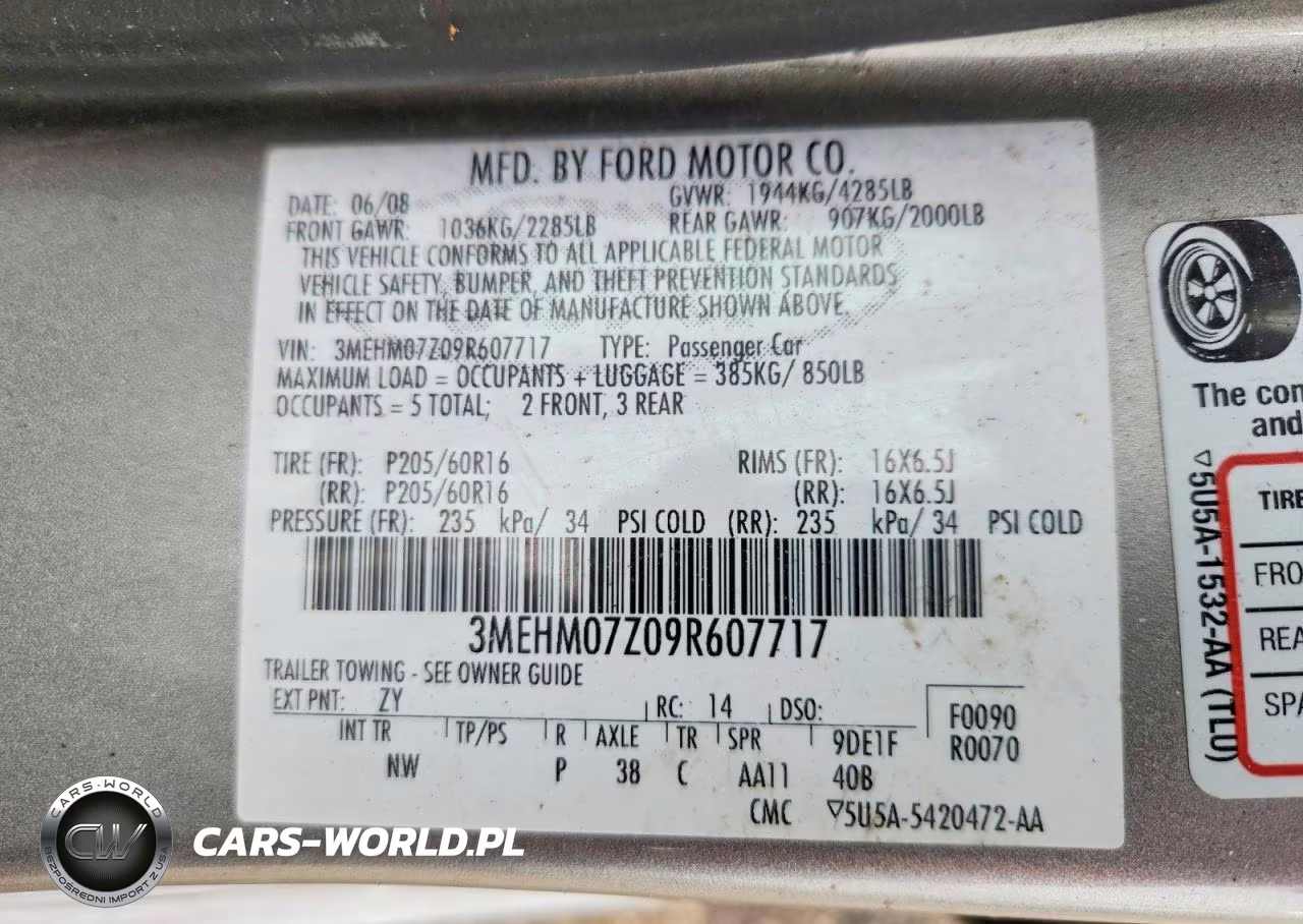 2009 Mercury Milan VIN:3MEHM07Z09R607717 - 12