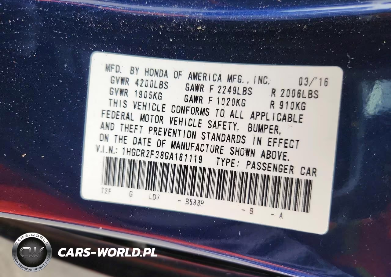 2016 Honda Accord Lx VIN:1HGCR2F38GA161119 - 12