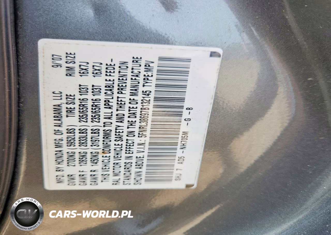 2007 Honda Odyssey Exl VIN:5FNRL38697B132145 - 13