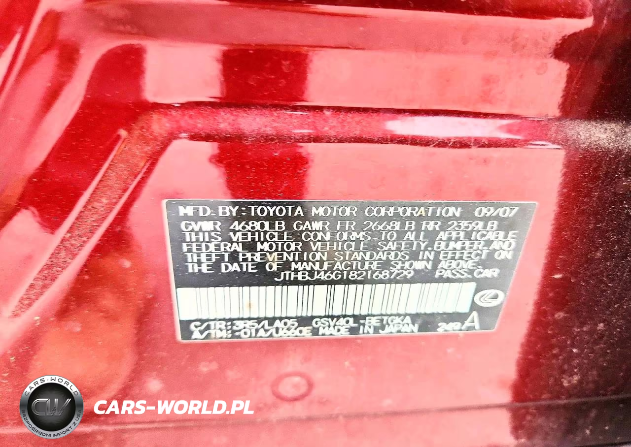 2008 Lexus Es 350 VIN:JTHBJ46G182168729 - 12