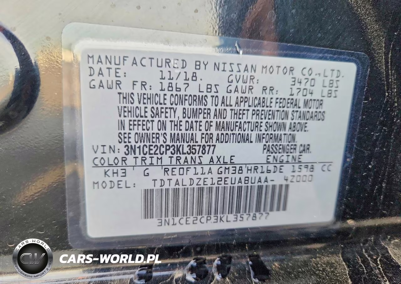 2019 Nissan Versa Note Sv VIN:3N1CE2CP3KL357877 - 12