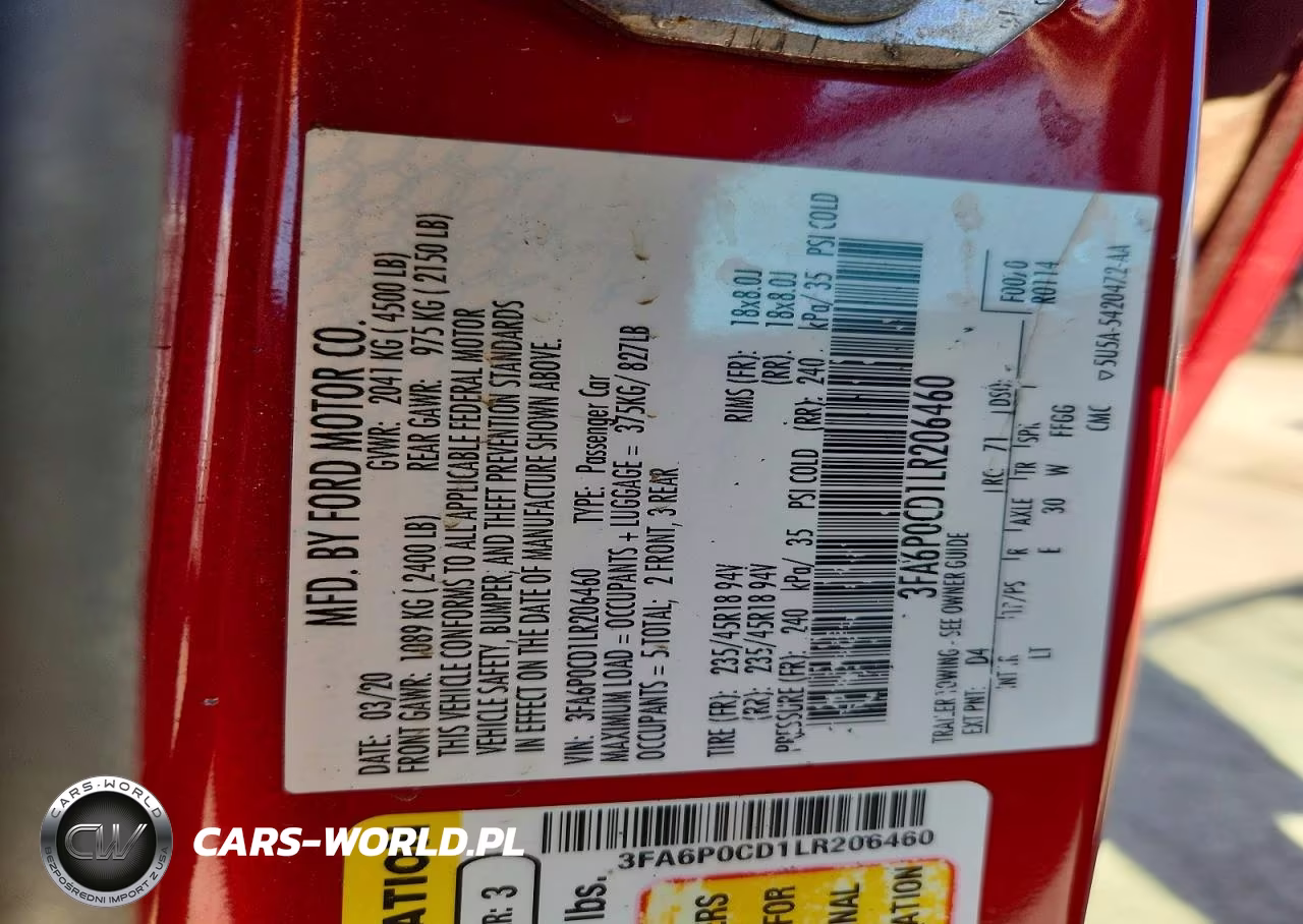 2020 Ford Fusion Sel VIN:3FA6P0CD1LR206460 - 12