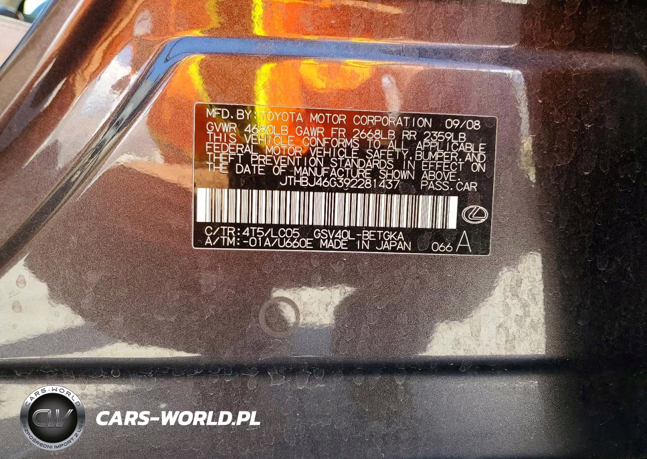 2009 Lexus Es 350 VIN:JTHBJ46G392281437 - 13