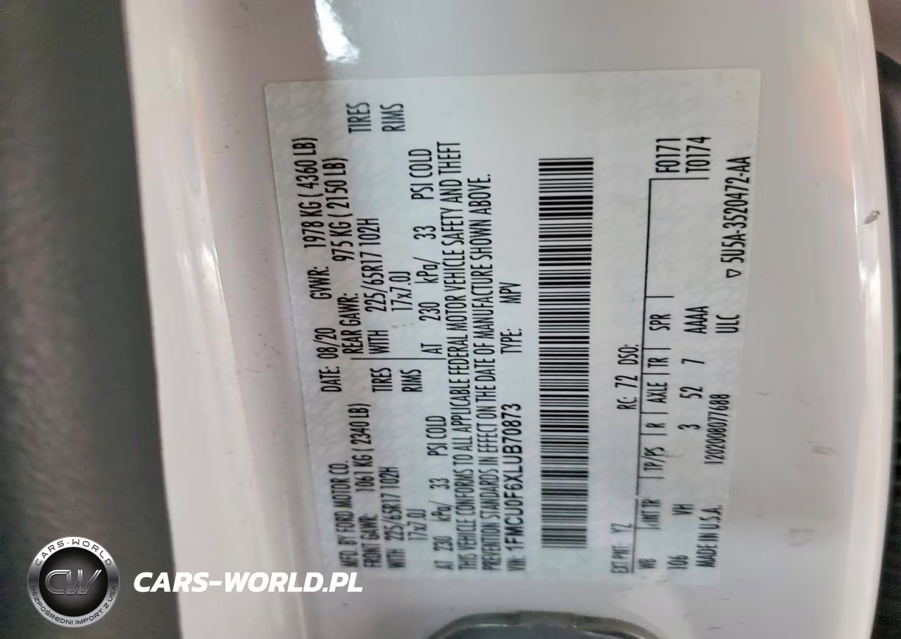 2020 Ford Escape S VIN:1FMCU0F6XLUB70873 - 12