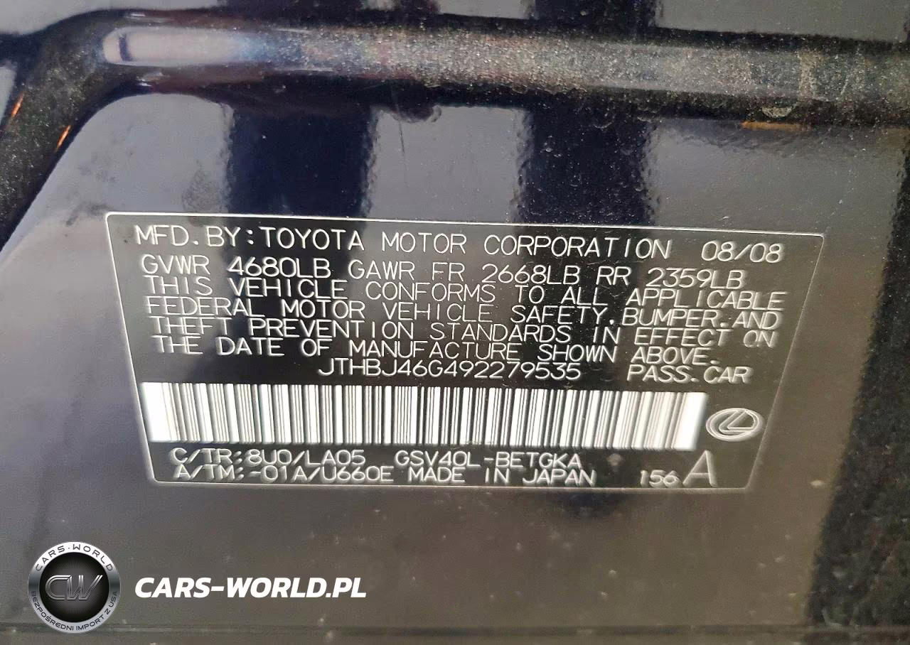 2009 Lexus Es 350 VIN:JTHBJ46G492279535 - 12