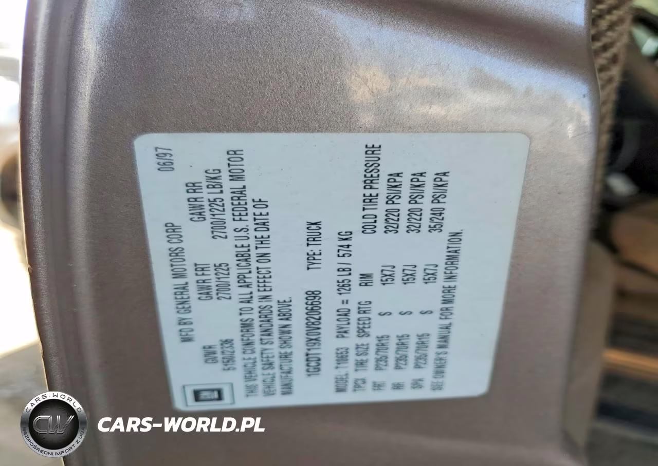 1997 Chevrolet S Truck S10 VIN:1GCDT19X0V8206698 - 12