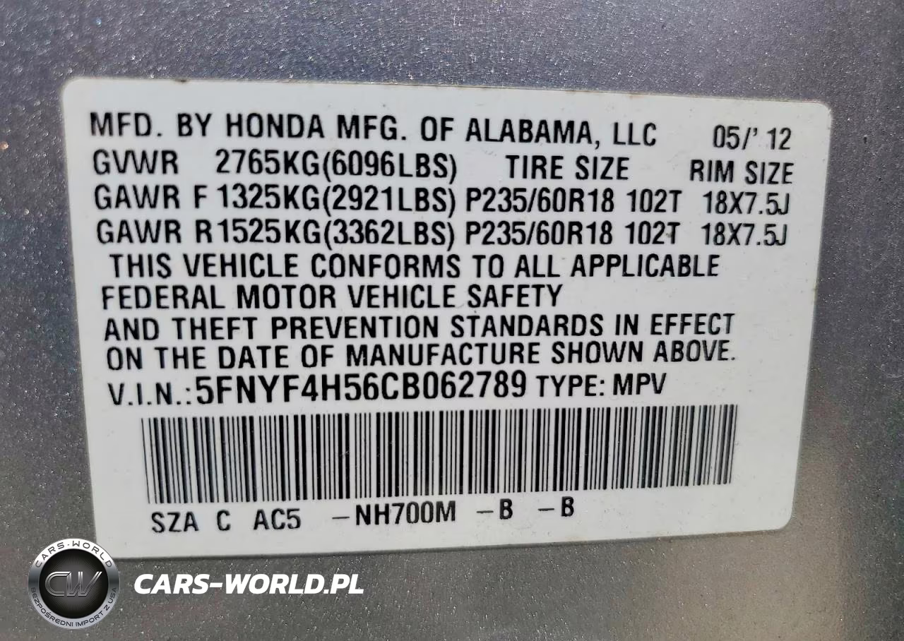 2012 Honda Pilot Exl VIN:5FNYF4H56CB062789 - 13