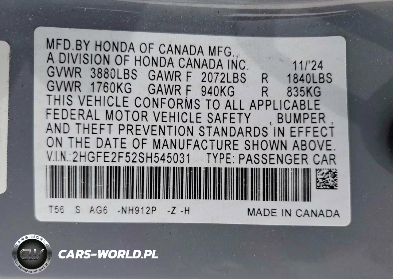 2025 Honda Civic Sport VIN:2HGFE2F52SH545031 - 12