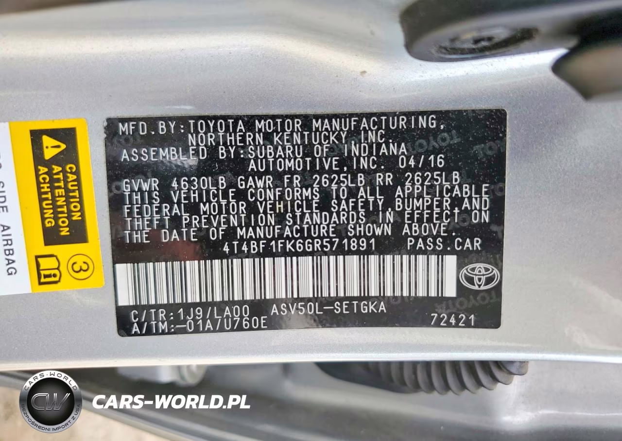2016 Toyota Camry Xle VIN:4T4BF1FK6GR571891 - 12