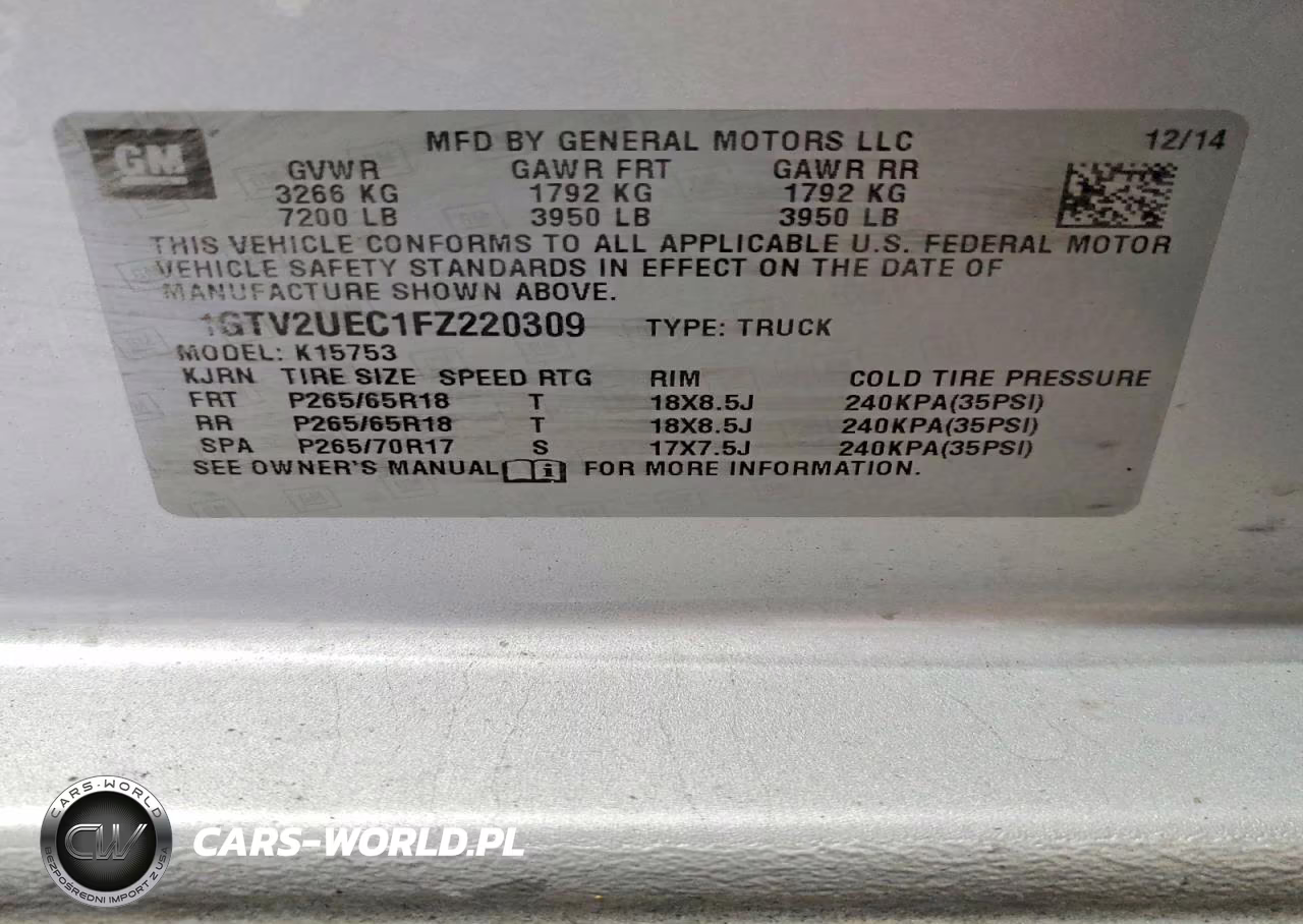 2015 GMC Sierra K1500 Sle VIN:1GTV2UEC1FZ220309 - 12