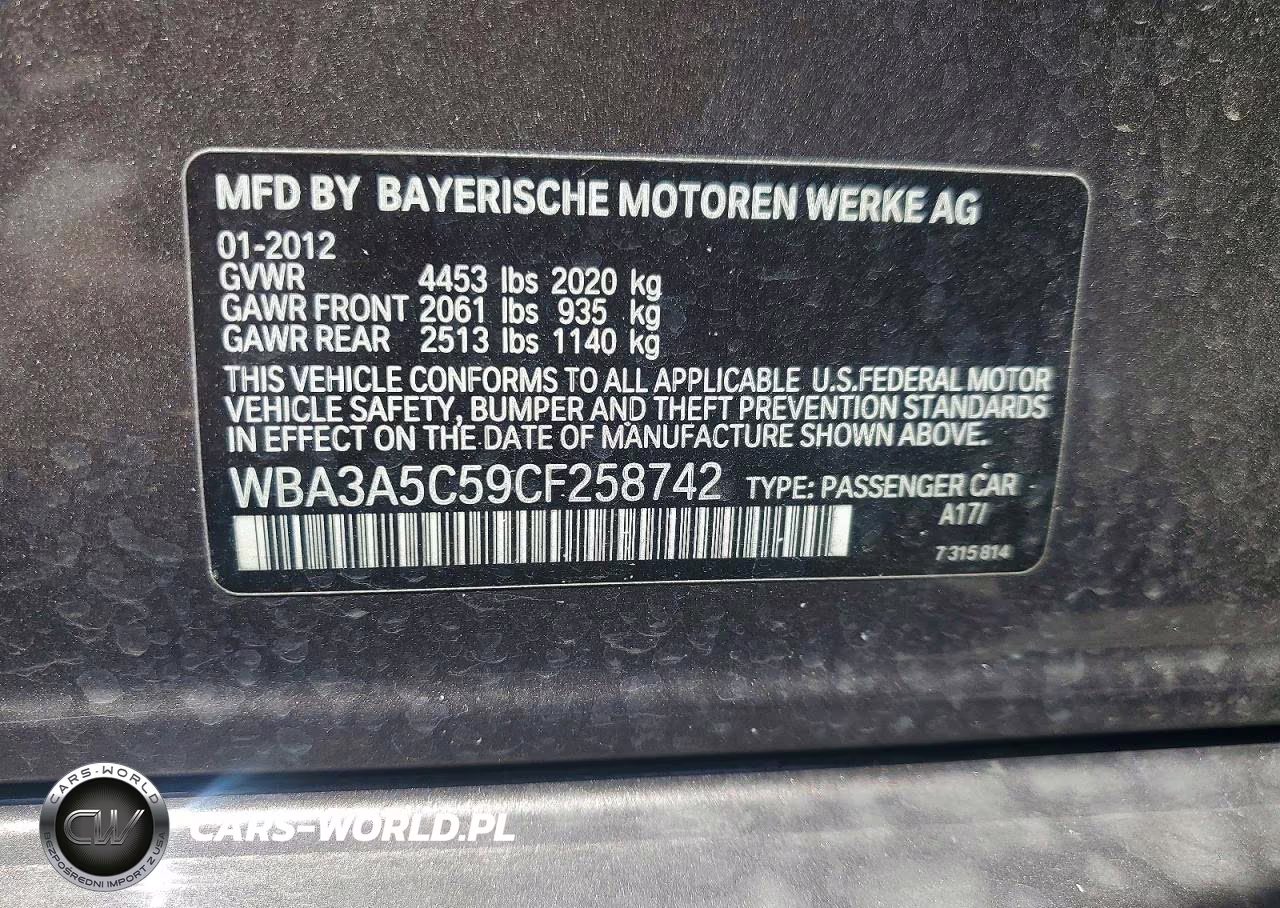 2012 BMW 328 I VIN:WBA3A5C59CF258742 - 12