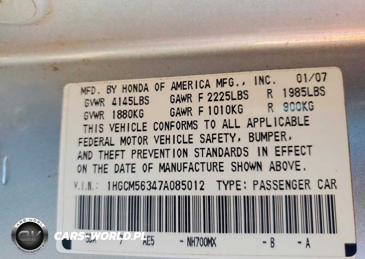2007 Honda Accord Se VIN:1HGCM56347A085012 - 12