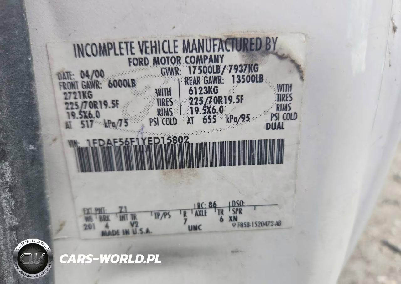 2000 Ford F550 Super Duty VIN:1FDAF56F1YED15802 - 12