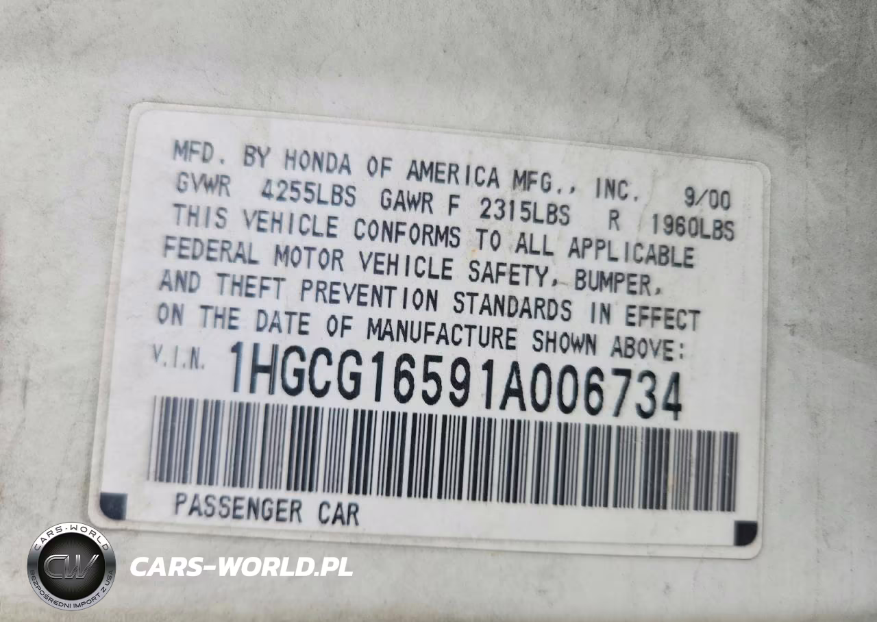 2001 Honda Accord Ex VIN:1HGCG16591A006734 - 12