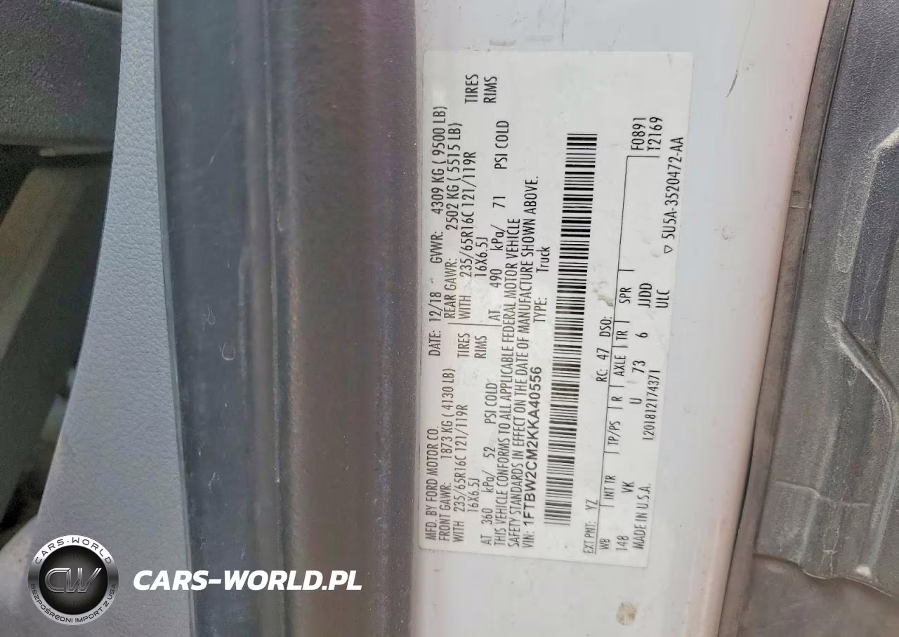 2019 Ford Transit T-350 VIN:1FTBW2CM2KKA40556 - 12