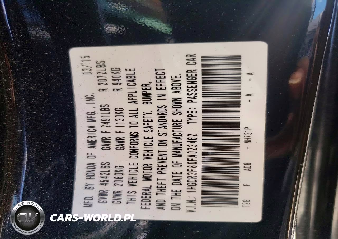 2015 Honda Accord Exl VIN:1HGCR3F80FA023462 - 12