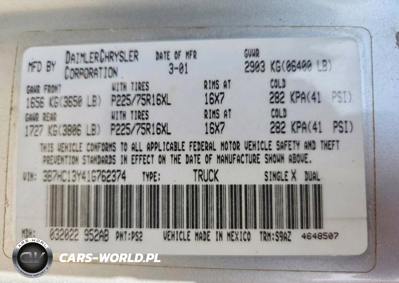 2001 Dodge Ram 1500 VIN:3B7HC13Y41G762374 - 12