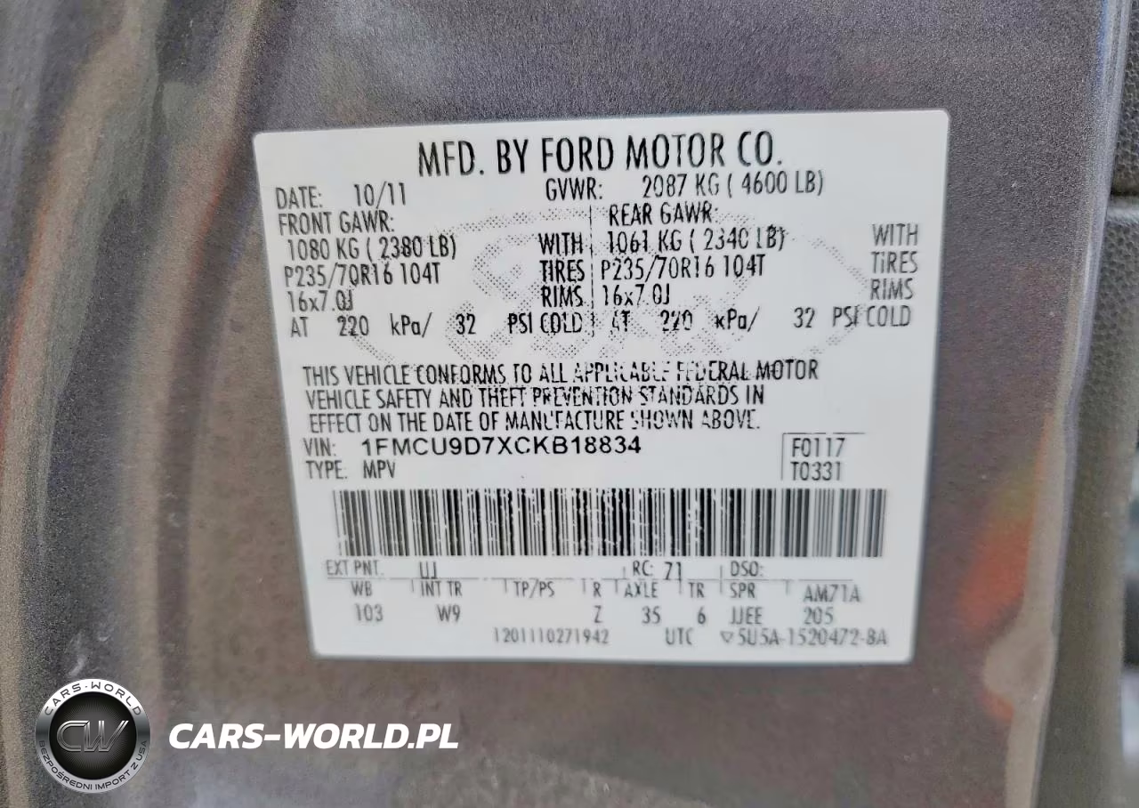 2012 Ford Escape Xlt VIN:1FMCU9D7XCKB18834 - 12
