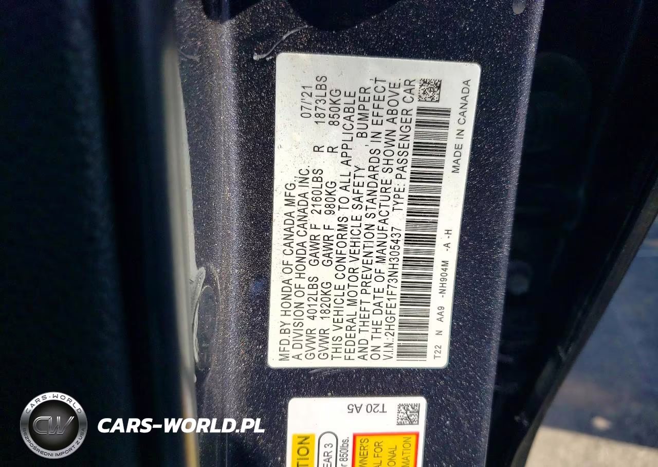 2022 Honda Civic Ex VIN:2HGFE1F73NH305437 - 12
