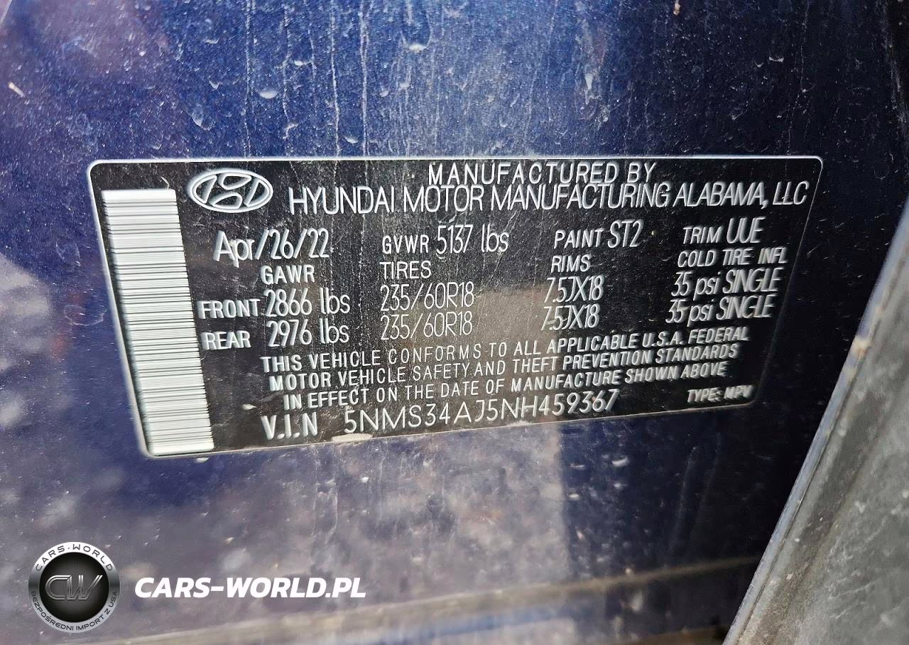 2022 Hyundai Santa Fe Sel VIN:5NMS34AJ5NH459367 - 13