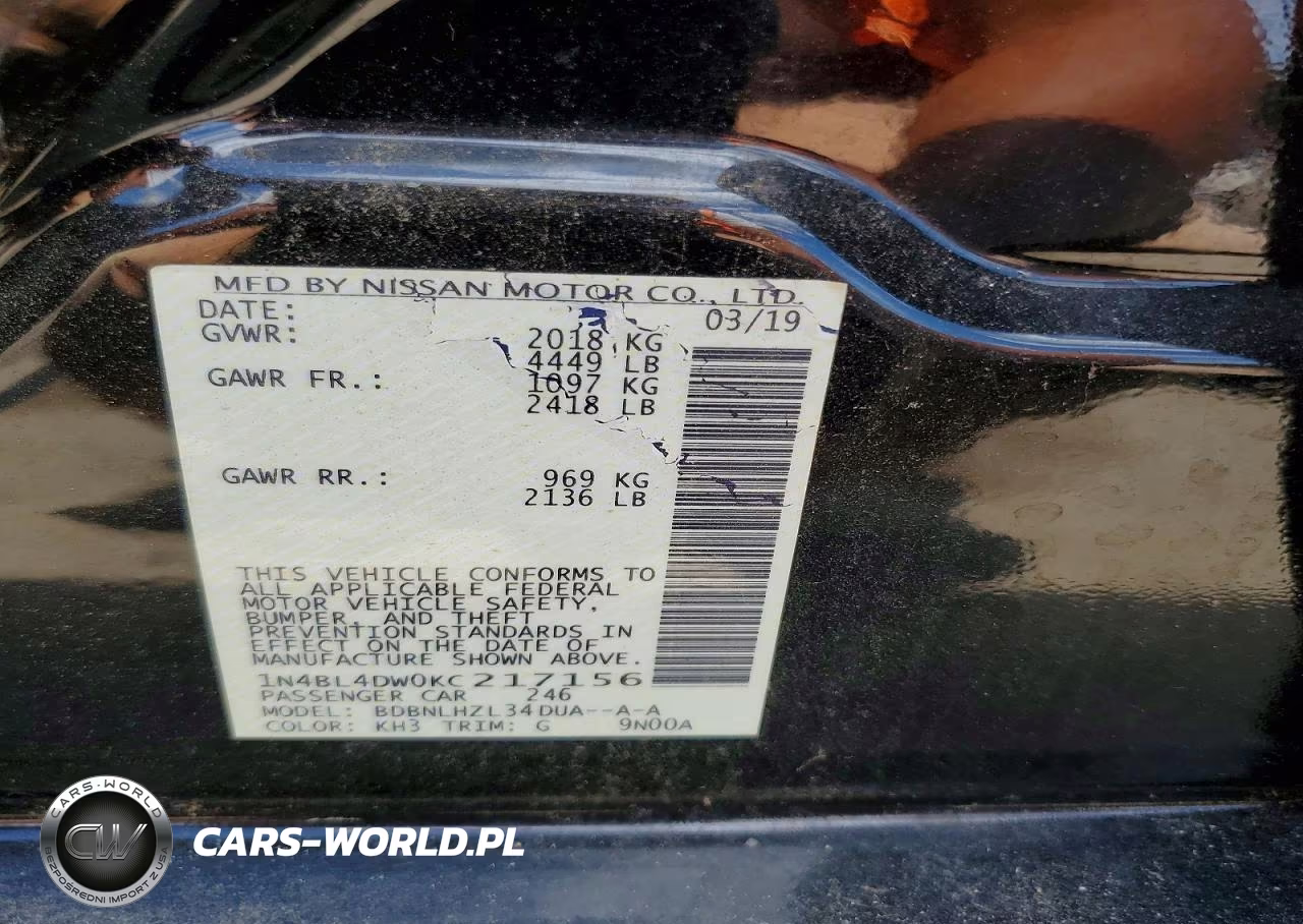 2019 Nissan Altima Sv VIN:1N4BL4DW0KC217156 - 13
