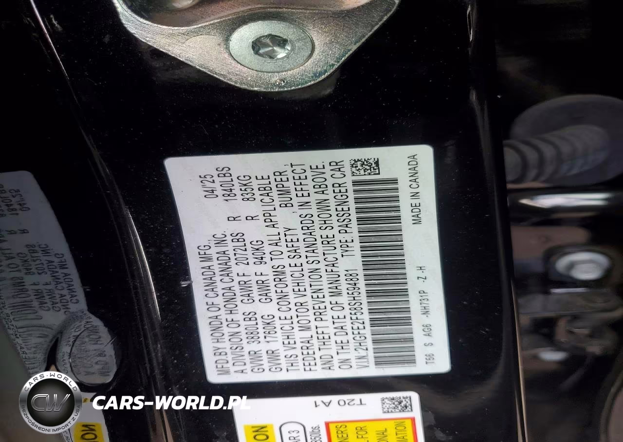 2025 Honda Civic Sport VIN:2HGFE2F58SH594881 - 12