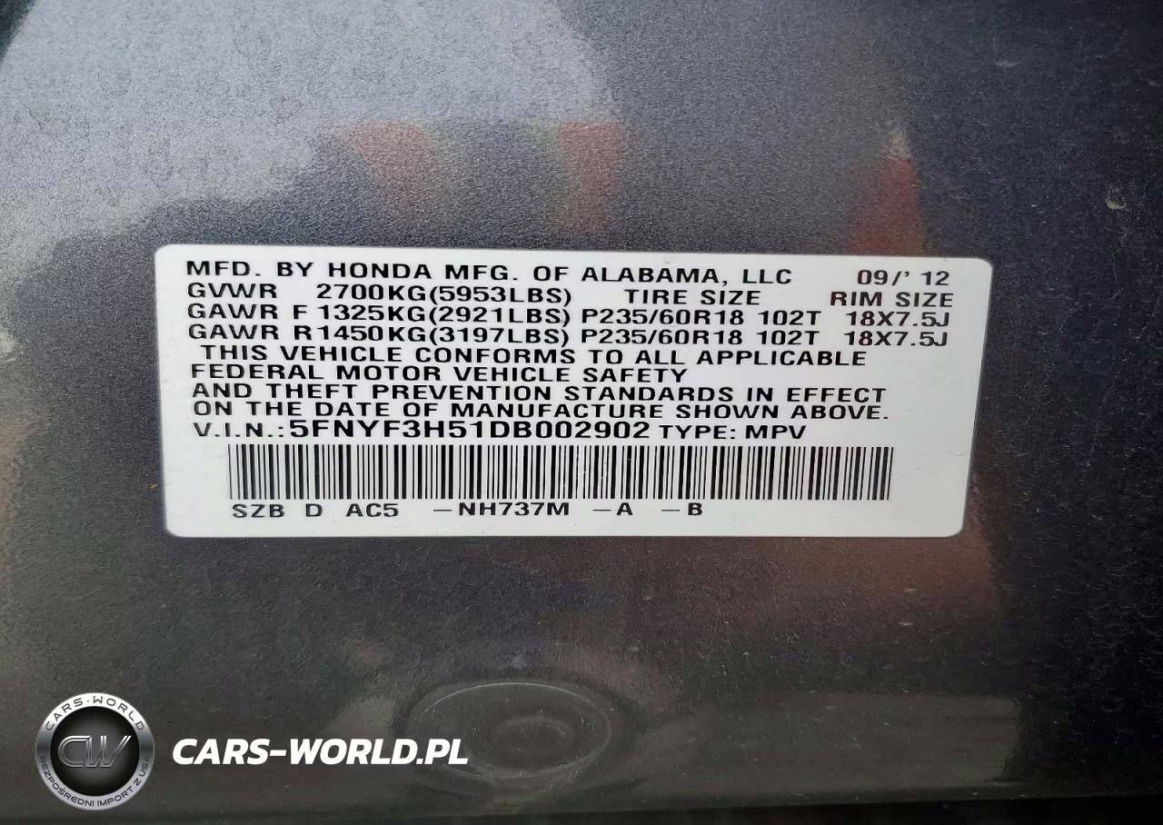 2013 Honda Pilot Exl VIN:5FNYF3H51DB002902 - 13