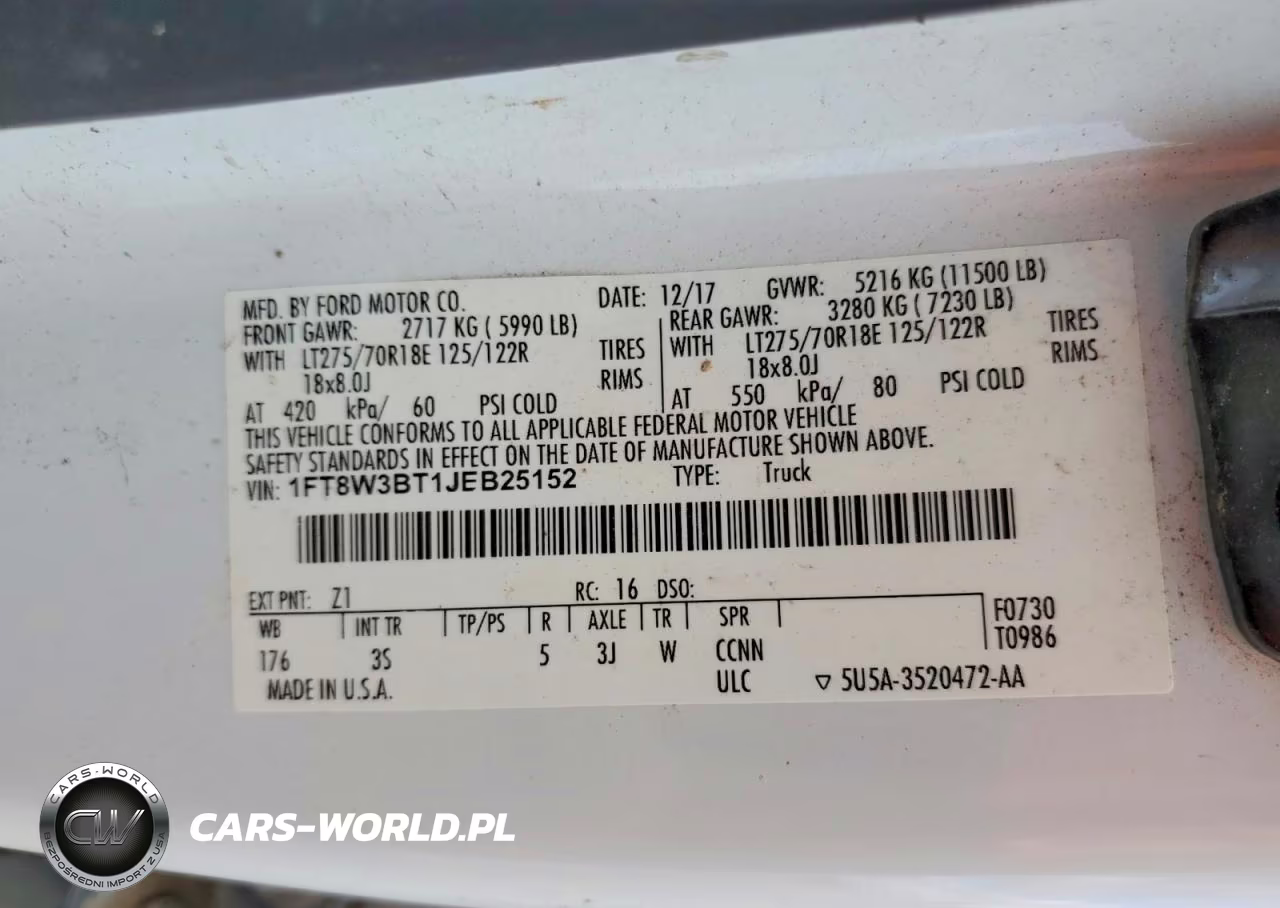 2018 Ford F350 Super Duty VIN:1FT8W3BT1JEB25152 - 12