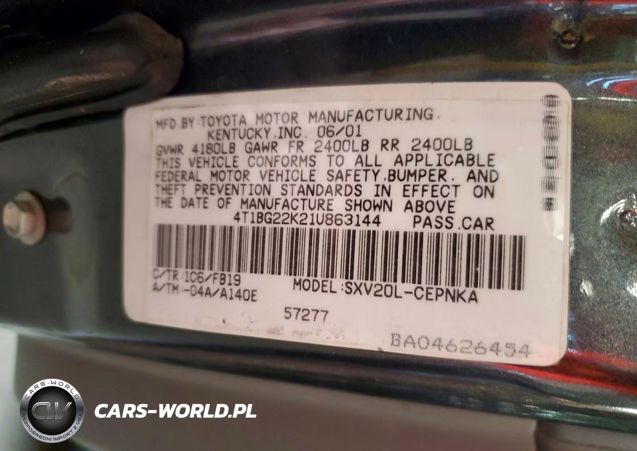 2001 Toyota Camry Le VIN:4T1BG22K21U863144 - 12