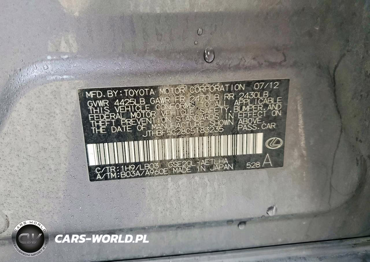 2012 Lexus Is 250 VIN:JTHBF5C28C5183235 - 13