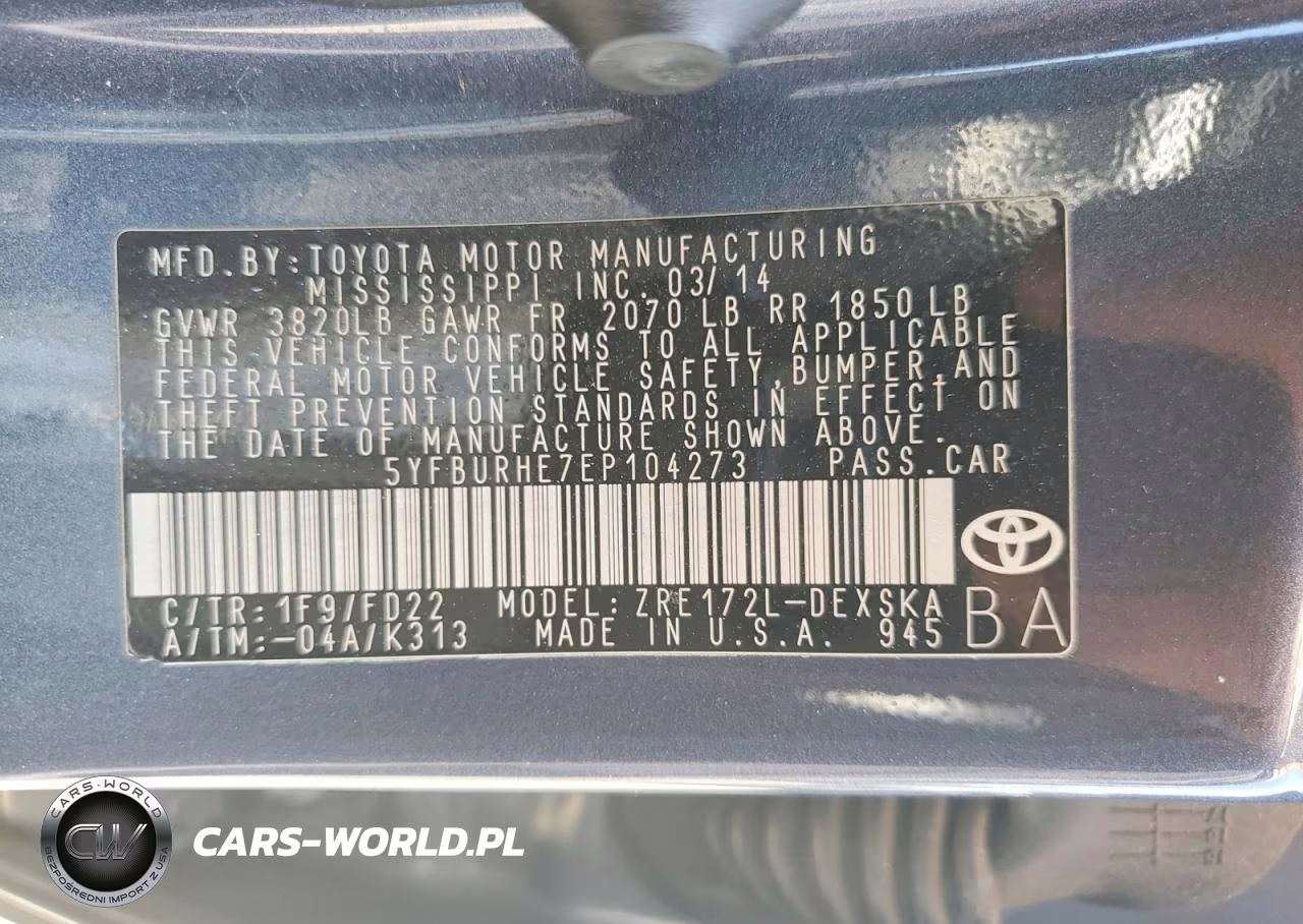 2014 Toyota Corolla S Plus VIN:5YFBURHE7EP104273 - 12