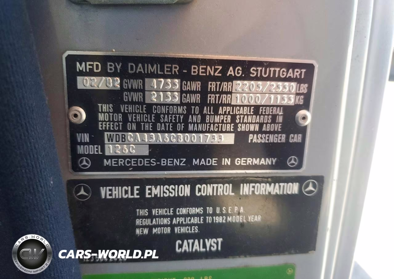 1982 Mercedes-Benz 380 Sec VIN:WDBCA43A6CB001733 - 12