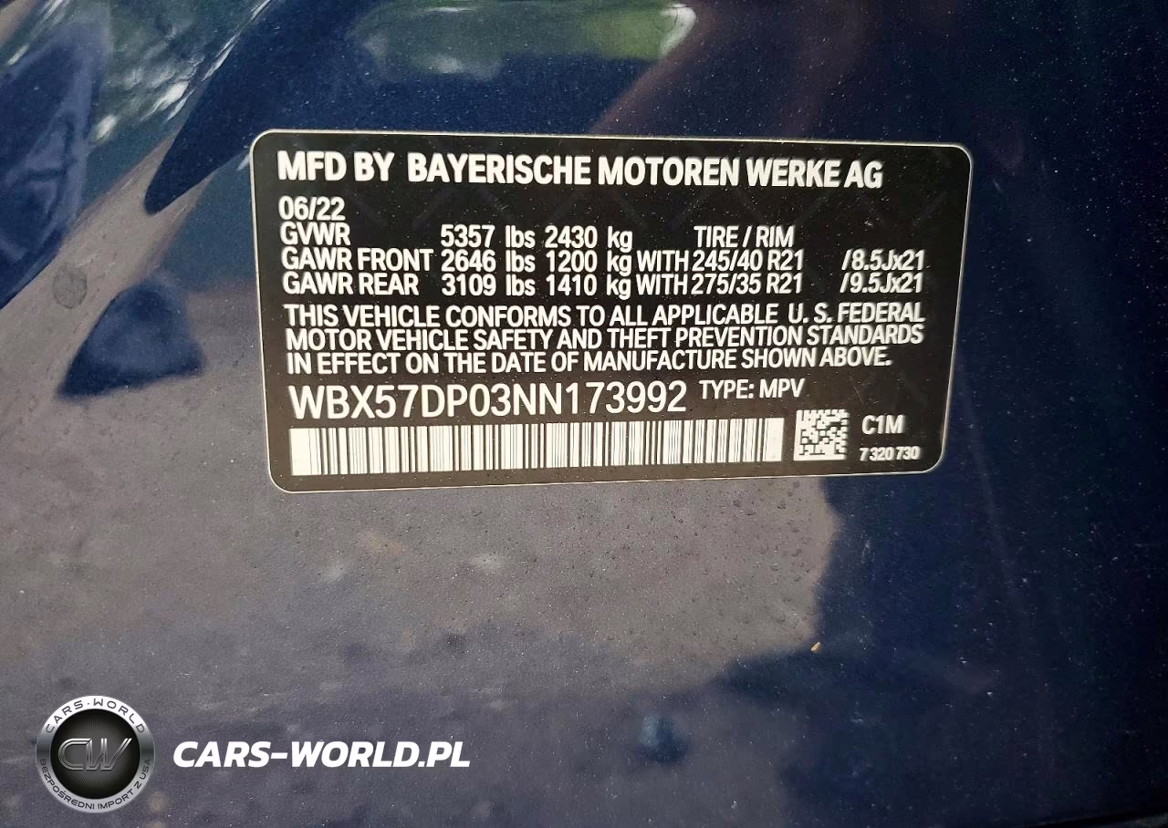 2022 BMW X3 xDrive30I VIN:WBX57DP03NN173992 - 12