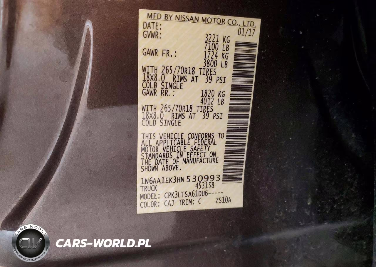 2017 Nissan Titan S VIN:1N6AA1EK3HN530993 - 12