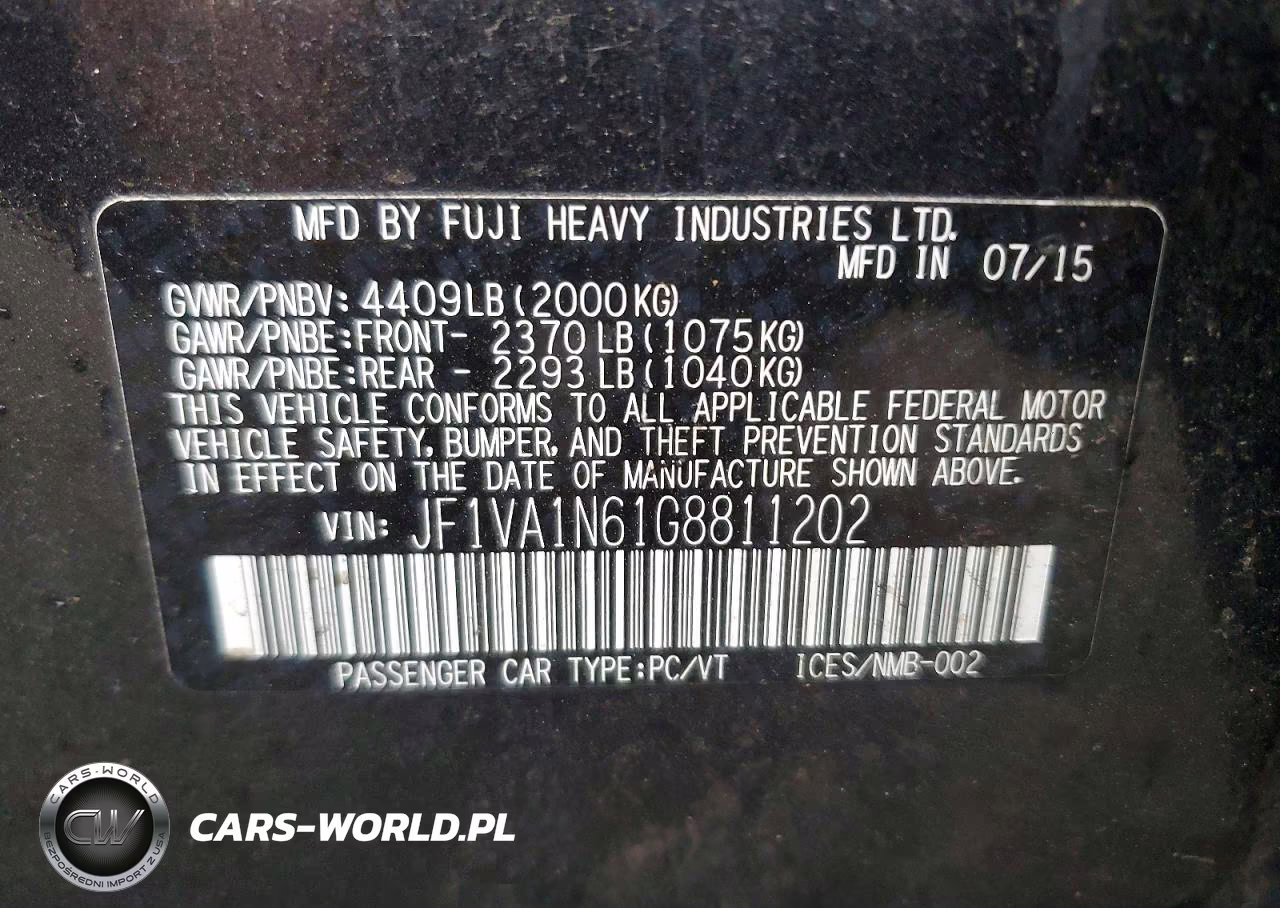 2016 Subaru Wrx Limited VIN:JF1VA1N61G8811202 - 12
