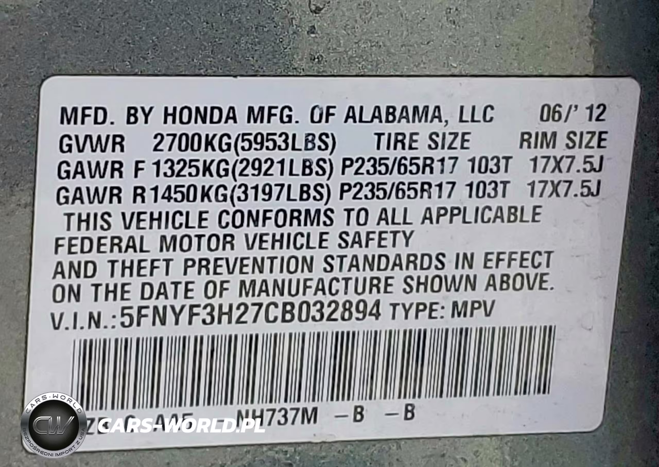 2012 Honda Pilot Lx VIN:5FNYF3H27CB032894 - 13