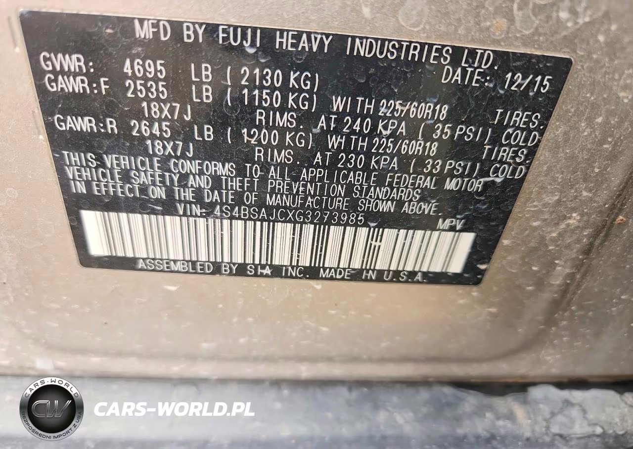 2016 Subaru Outback 2.5I Limited VIN:4S4BSAJCXG3273985 - 12